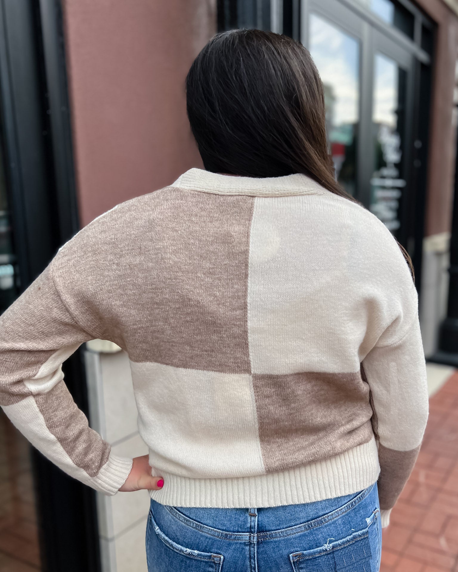 Taupe and Cream Colorblock Cardigan