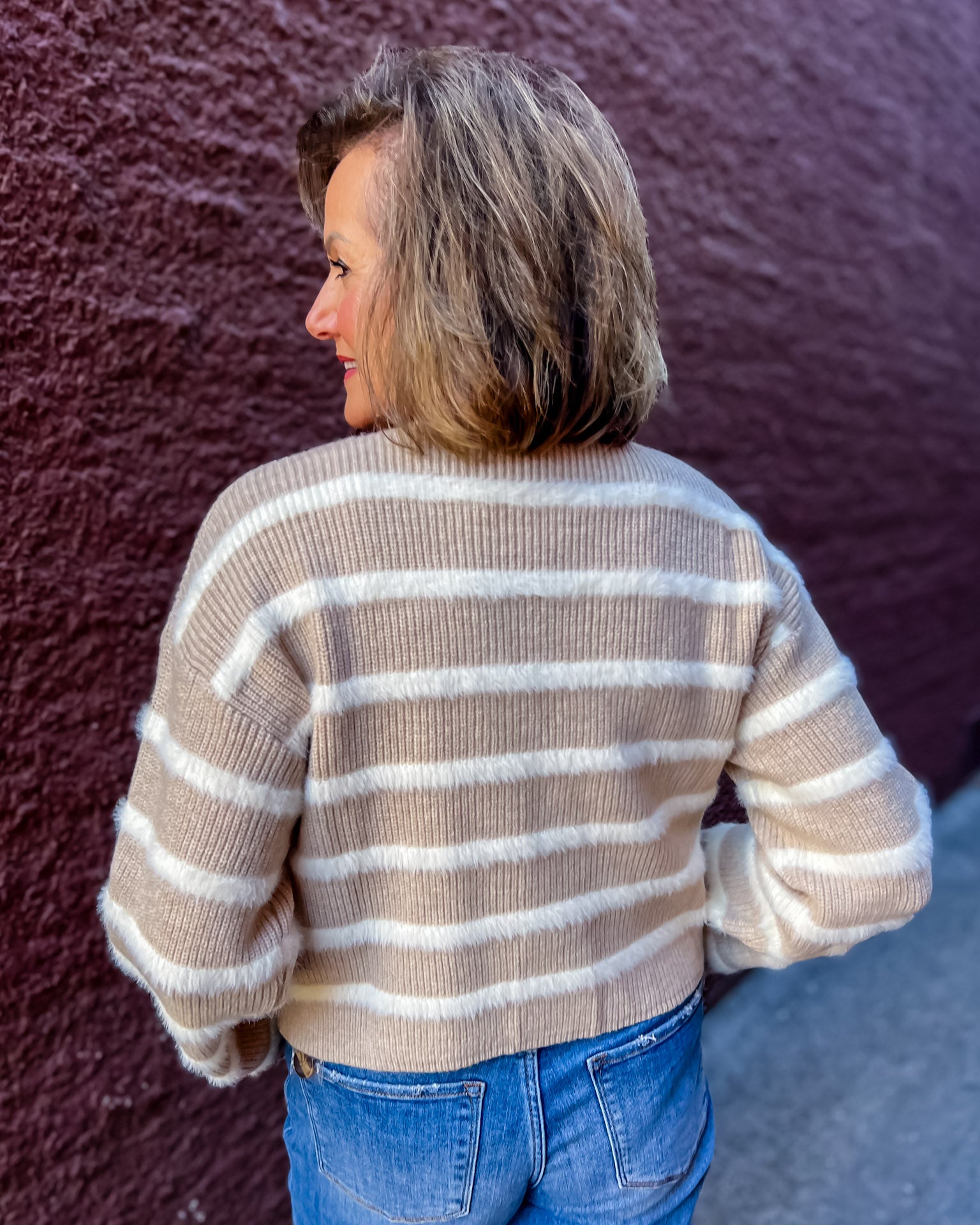 Taupe Ivory Striped Cardigan