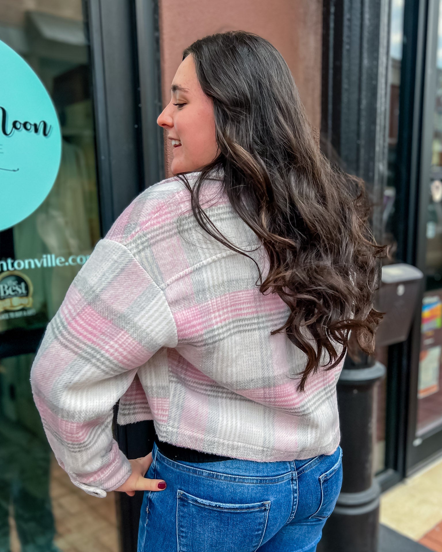 Taupe Pink Plaid Button Down Jacket