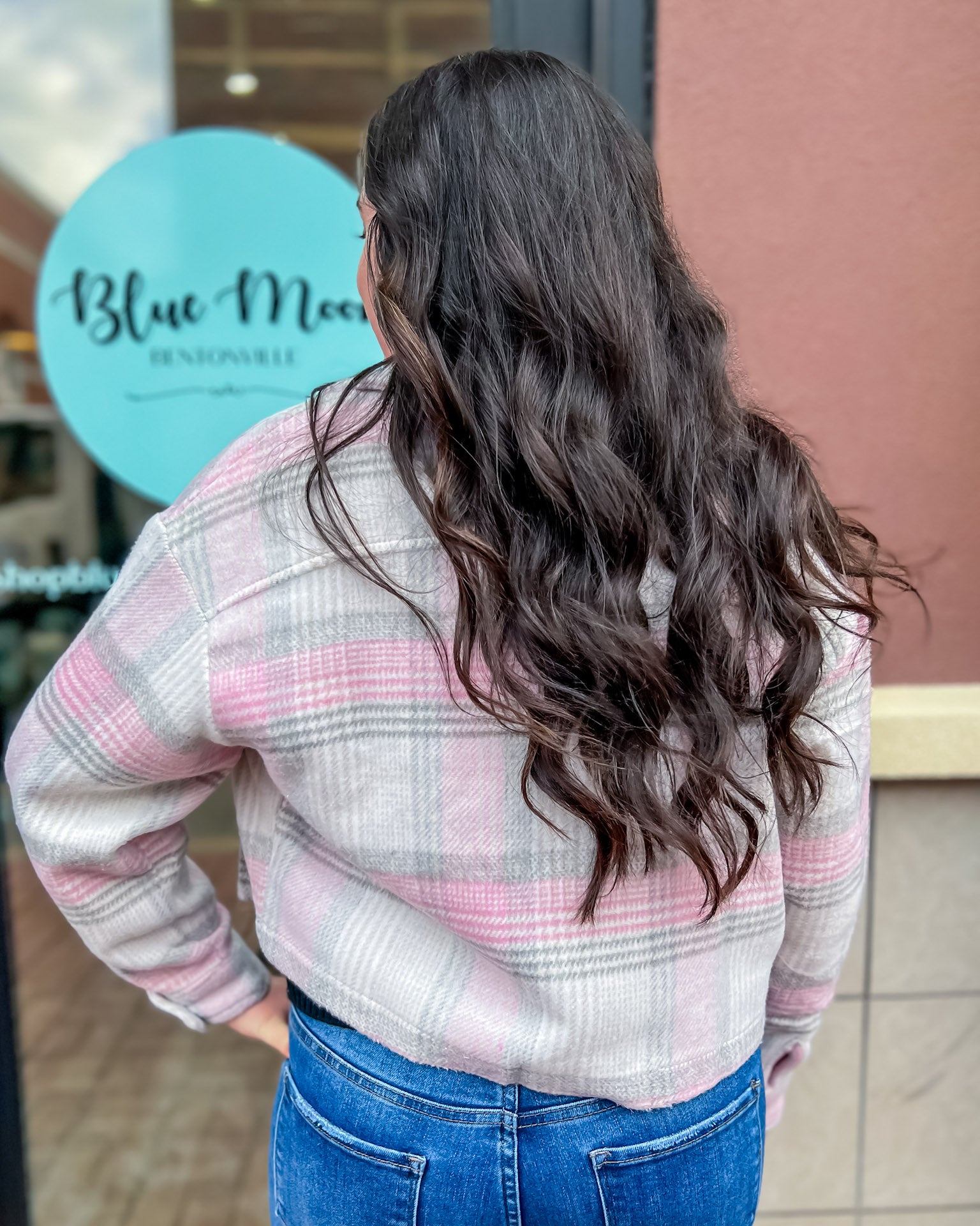 Taupe Pink Plaid Button Down Jacket