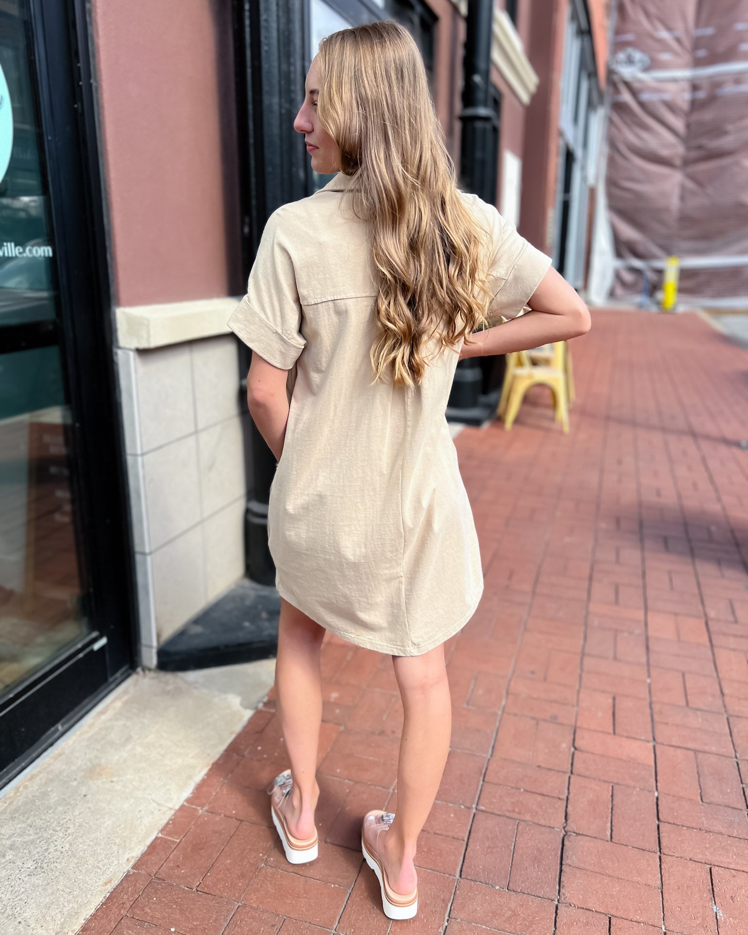 Taupe Short Sleeve Collared Dress