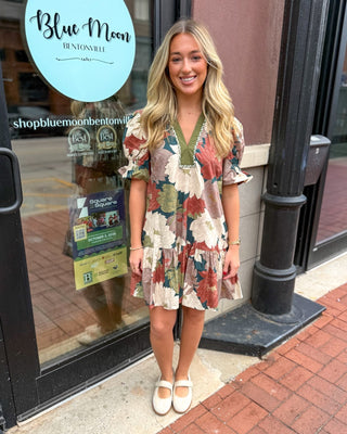 Teal Floral Mini Dress w/Puff Sleeves - Blue Moon Bentonville