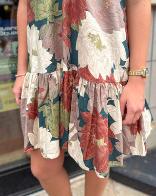 Teal Floral Mini Dress w/Puff Sleeves - Blue Moon Bentonville