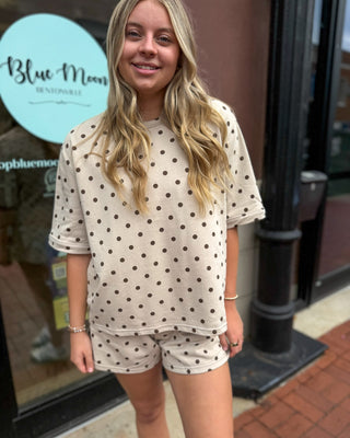 Taupe Polka Dot Top + Shorts SET
