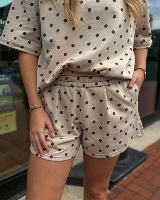 Taupe Polka Dot Top + Shorts SET