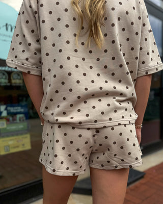 Taupe Polka Dot Top + Shorts SET
