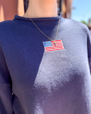USA Flag Embroidered Navy Pullover Sweater - Shopbluemoonbentonville