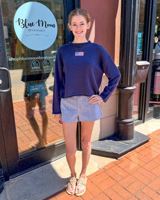 USA Flag Embroidered Navy Pullover Sweater - Shopbluemoonbentonville