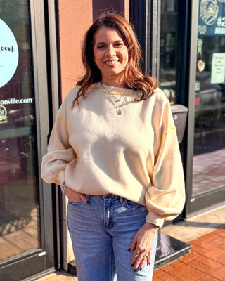 Vanilla Knit Top w/Lemon Contrast - Shopbluemoonbentonville