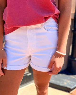 Vervet High - Rise Double Cuff White Denim Shorts - Shopbluemoonbentonville