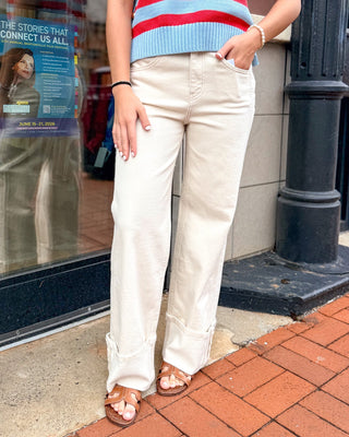 Vervet Olivia Off - White Cuffed Wide Leg Jeans - Shopbluemoonbentonville