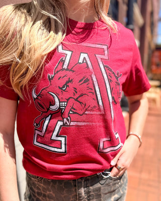 Vintage Arkansas Razorbacks “Through the A” Gameday T-Shirt by Southern Trend - Shopbluemoonbentonville