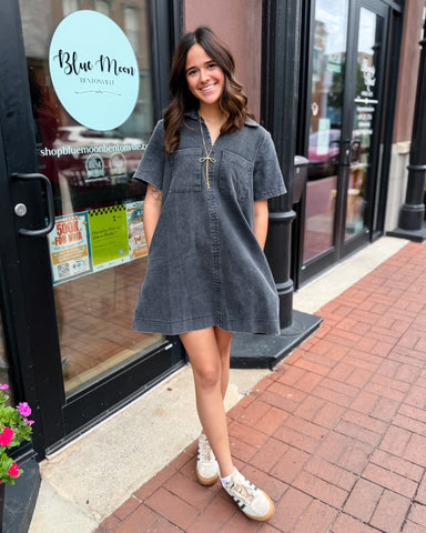 Washed Black Denim A-Line Dress