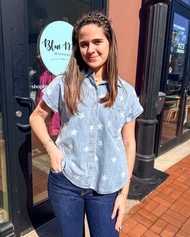 Washed Denim Star Print Shirt