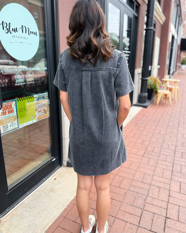 Washed Black Denim A-Line Dress