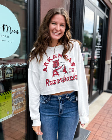 White Archival Razorback Cropped Sweatshirt