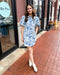 White Blue Denim Floral Dress