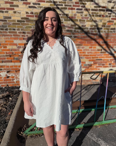 White Embossed Lace Mini Dress