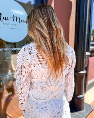 White Embroidered Lace Cropped Blouse - Shopbluemoonbentonville