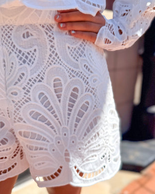 White Embroidered Lace Scallop Shorts - Shopbluemoonbentonville