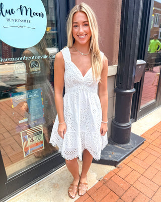 White Eyelet Smocked Midi Dress - Shopbluemoonbentonville