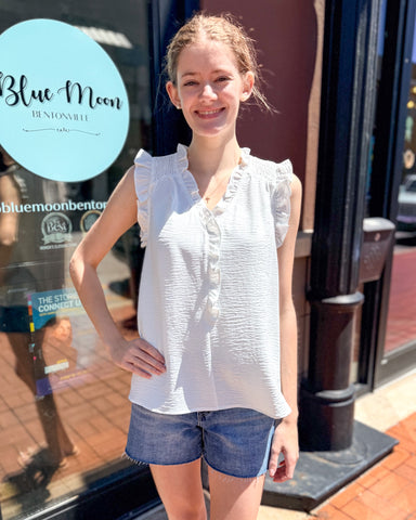 White Ruffle Trim Blouse