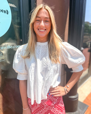 White Lace-Trimmed Blouse - Blue Moon Bentonville