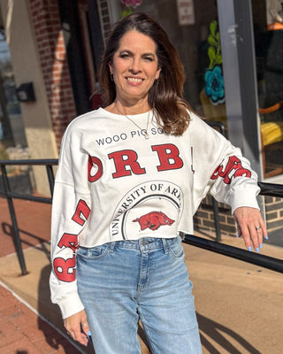 White Phipps Razorback Cropped Sweatshirt - Shopbluemoonbentonville
