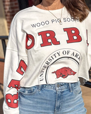 White Phipps Razorback Cropped Sweatshirt - Shopbluemoonbentonville
