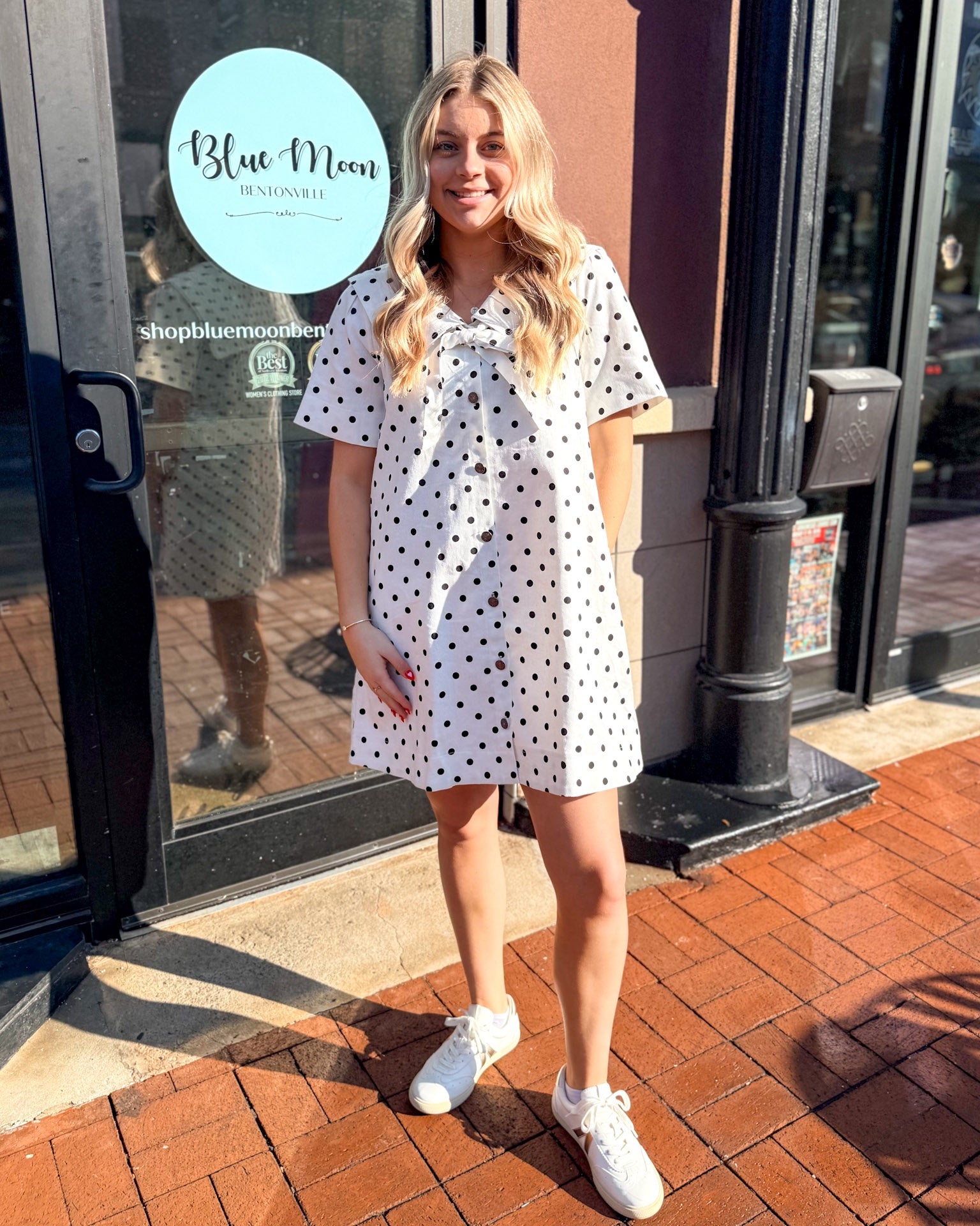 White Polka Dot Collared Dress