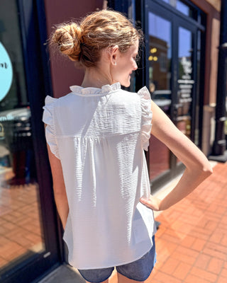 White Ruffle Trim Blouse - Shopbluemoonbentonville
