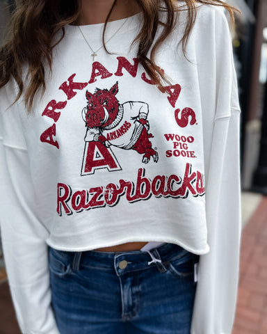 White Archival Razorback Cropped Sweatshirt