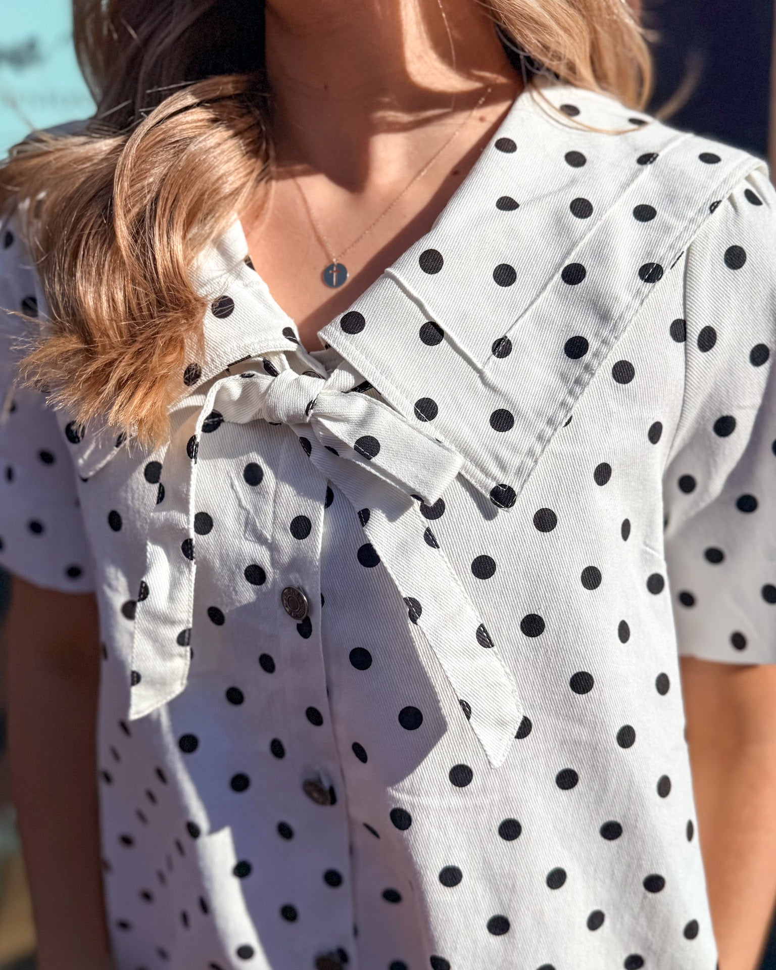 White Polka Dot Collared Dress