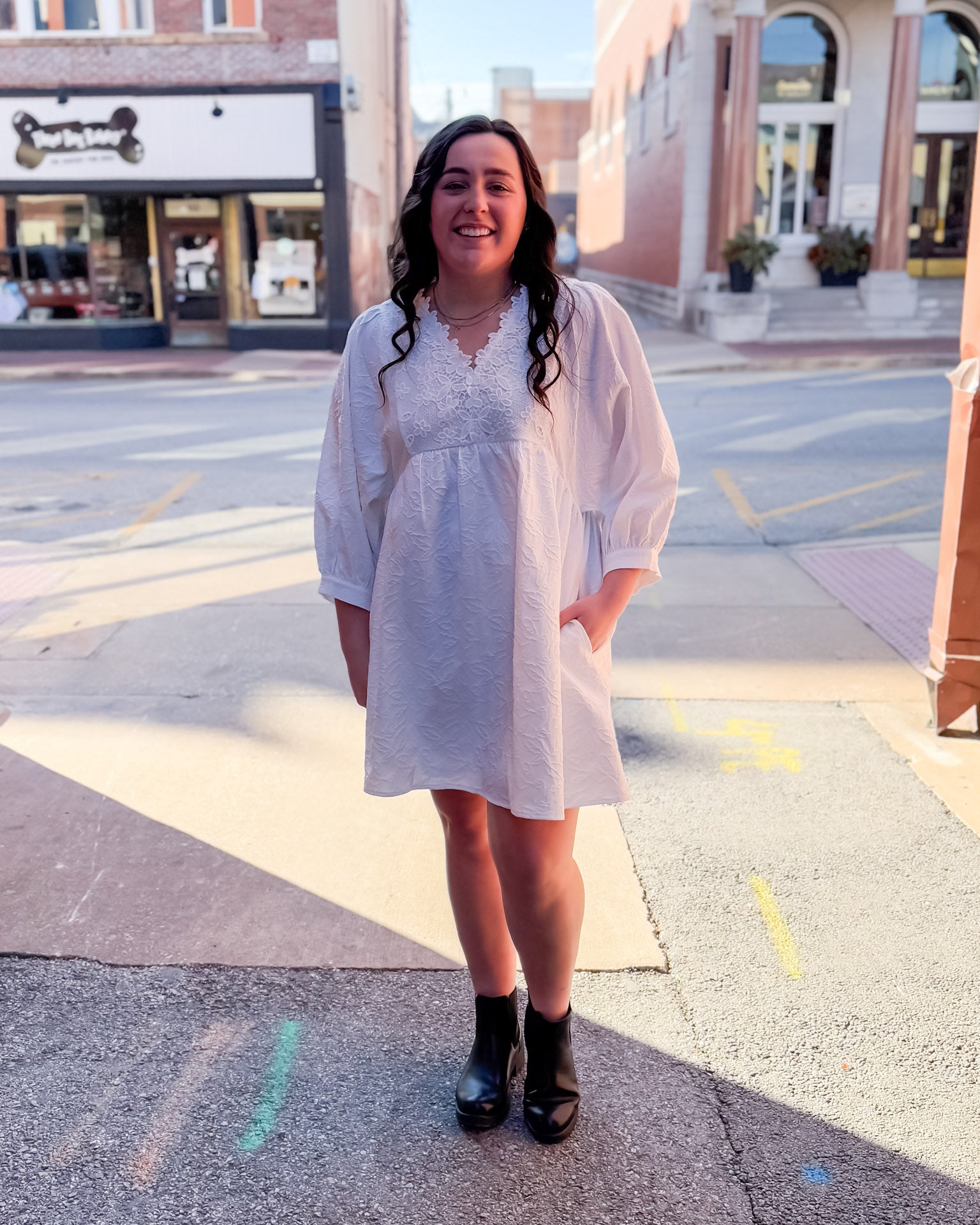 White Embossed Lace Mini Dress