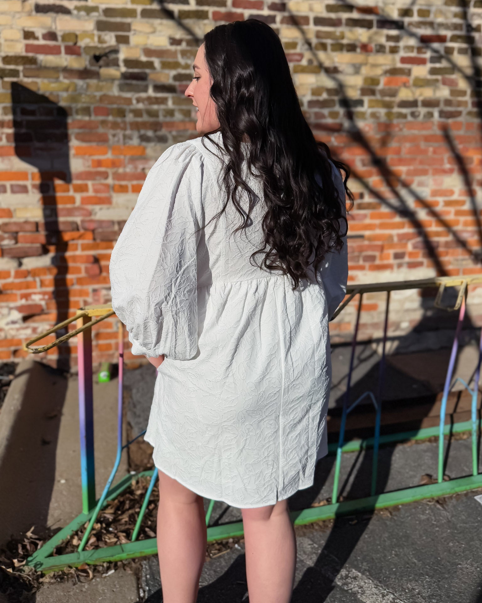 White Embossed Lace Mini Dress