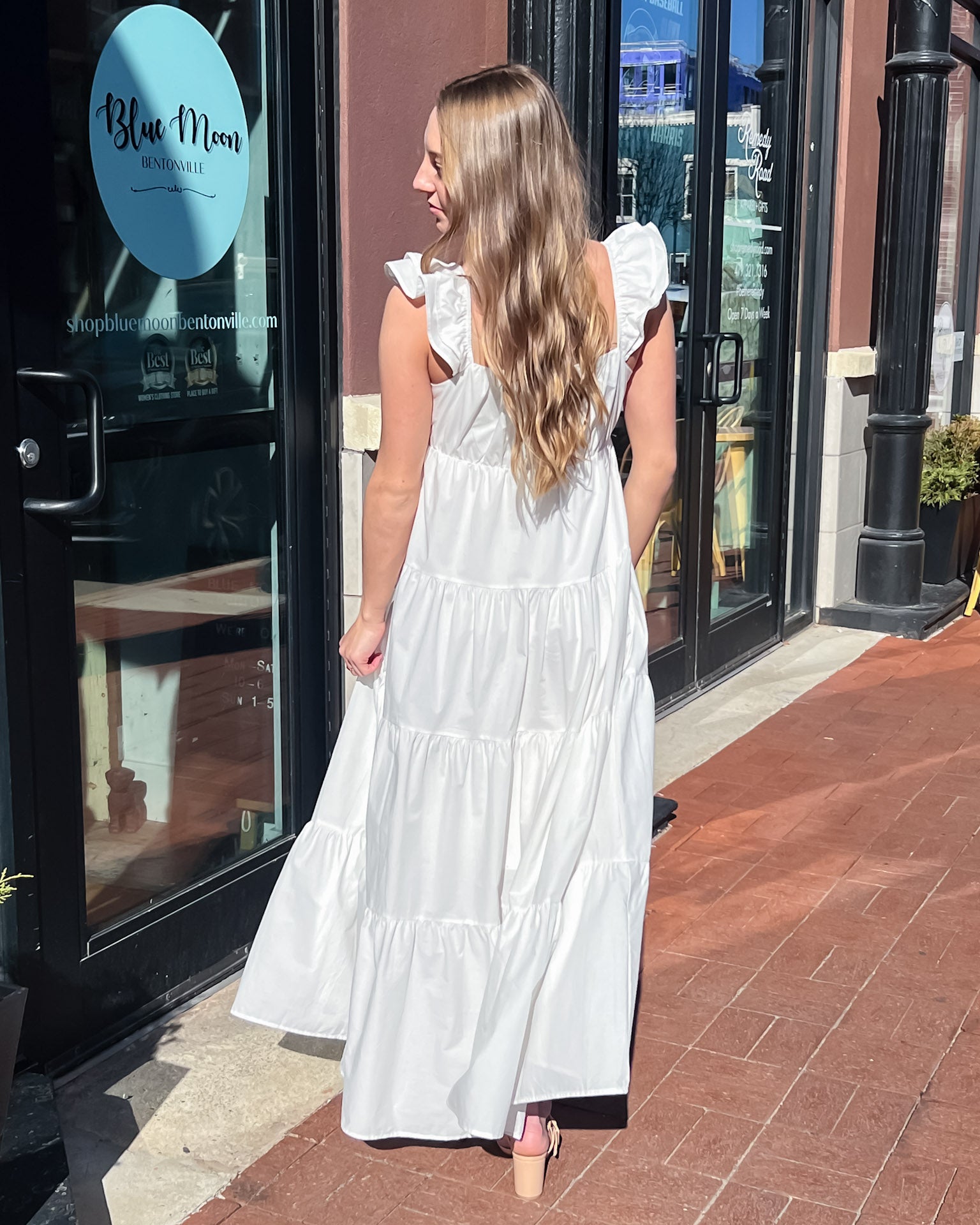 White Poplin Maxi Dress w/Ruffle Sleeves