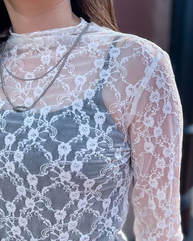 White Sheer Lace Layering Shirt