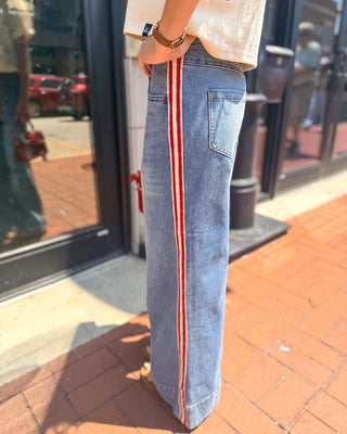 Wide Leg Jeans w/Red Stripe - Blue Moon Bentonville