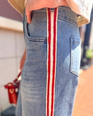 Wide Leg Jeans w/Red Stripe - Blue Moon Bentonville