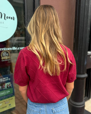 Wine Diamond Pattern Sweater - Blue Moon Bentonville