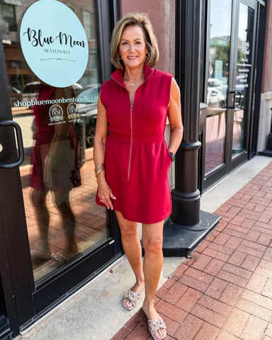Wine Zippered Mini Dress