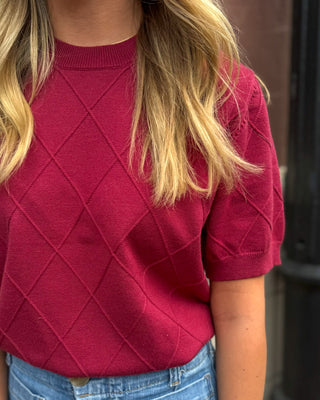 Wine Diamond Pattern Sweater