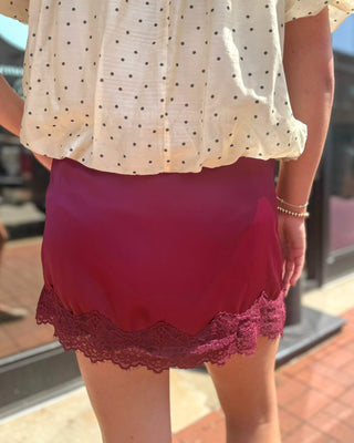 Wine Satin Mini Skirt