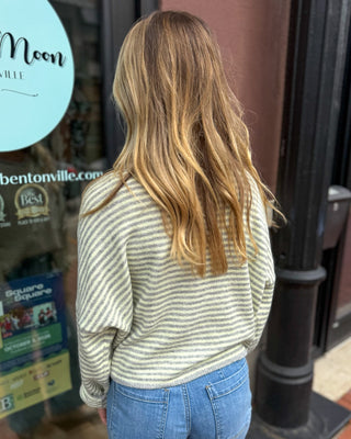 Grey/Yellow Striped Raw Edge Cardigan