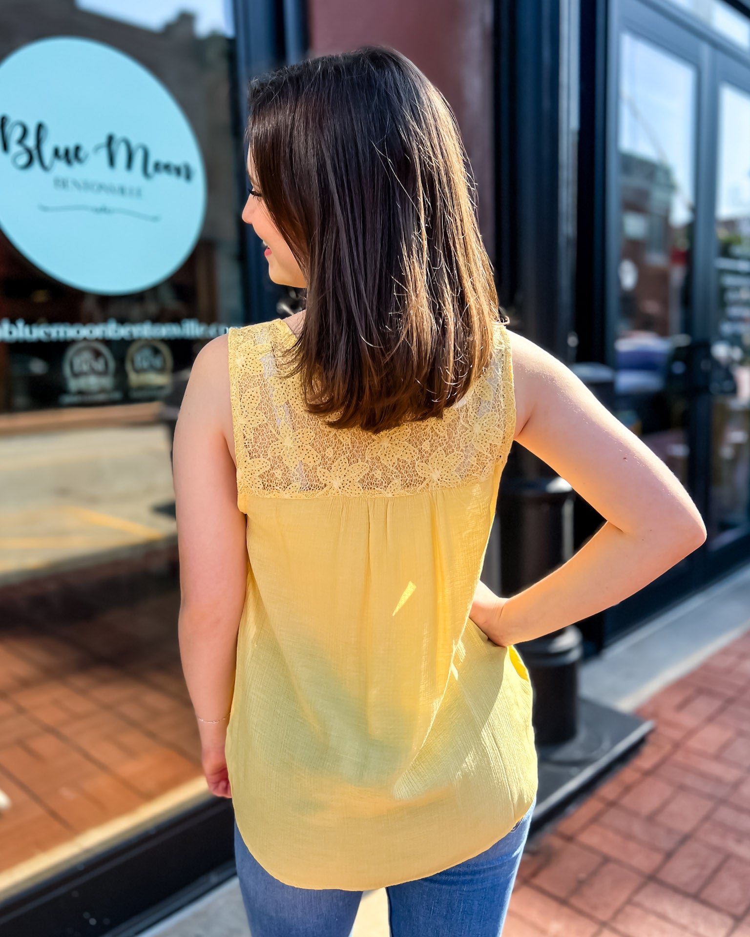 Yellow Sleeveless Top with Lace Back