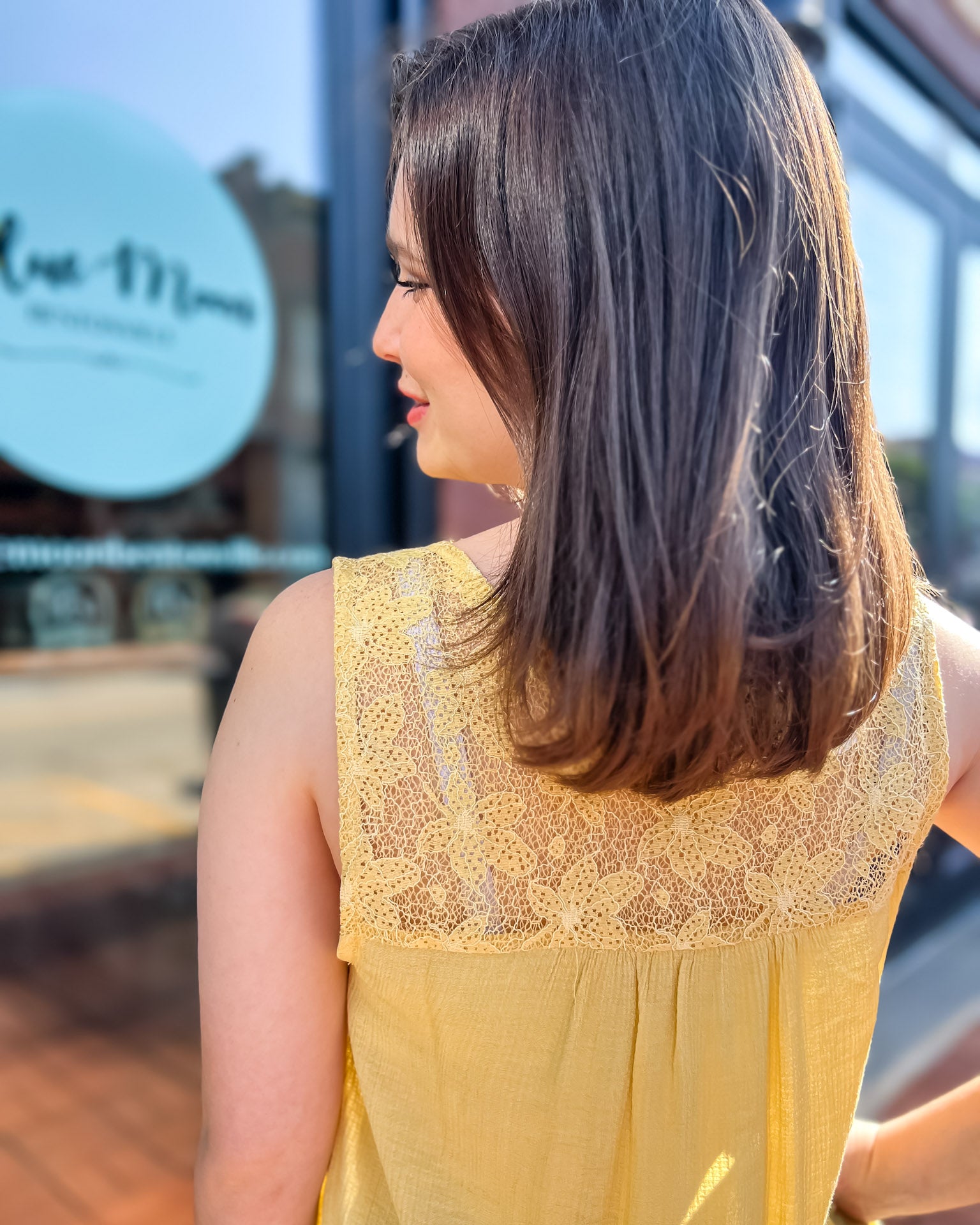 Yellow Sleeveless Top with Lace Back