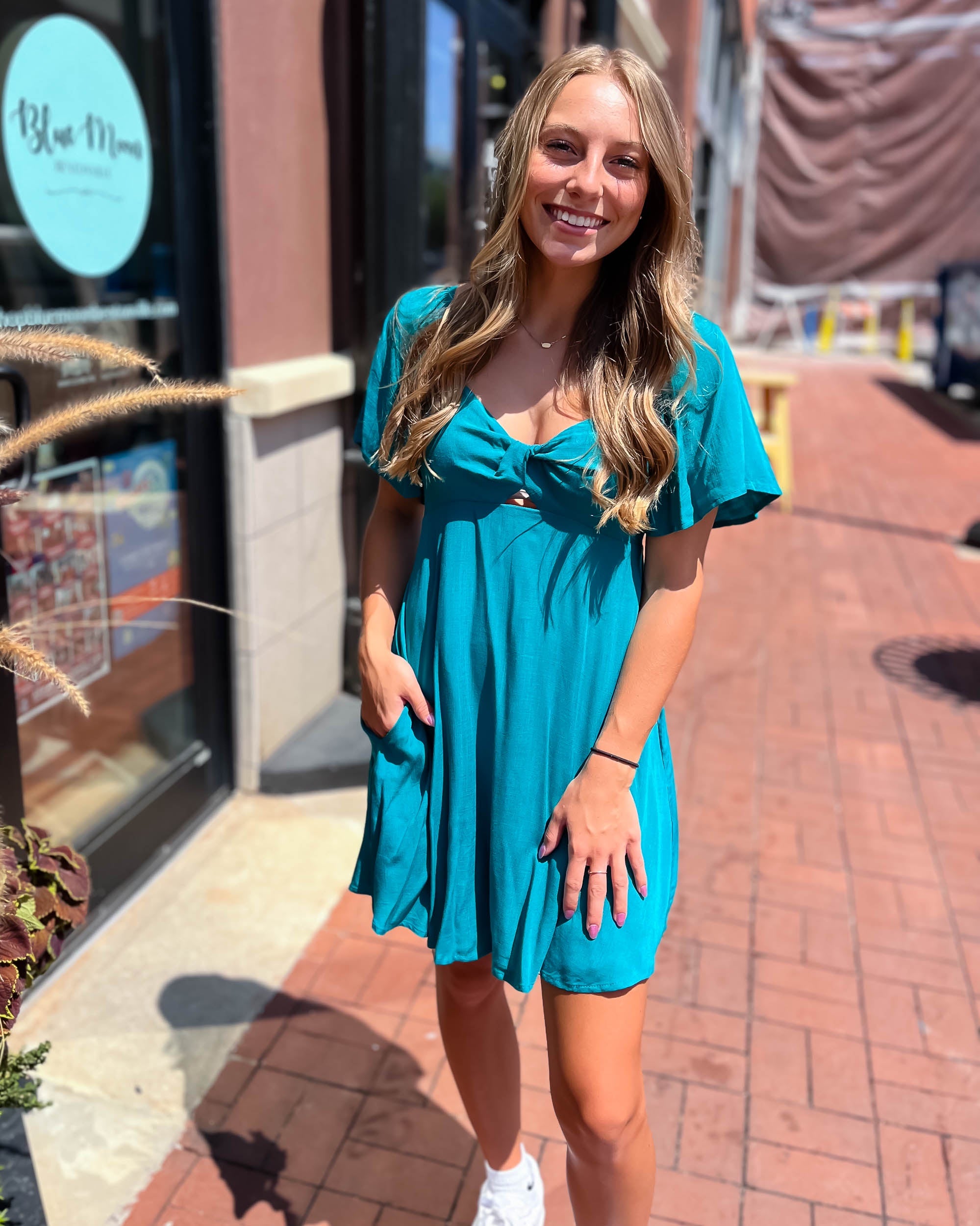 Teal Mini Dress w/Twisted Bodice