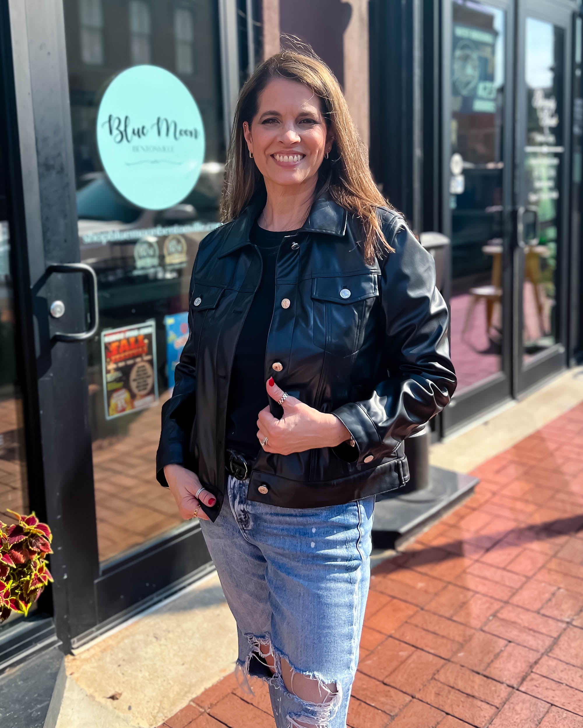 Black Pleather Collared Jacket