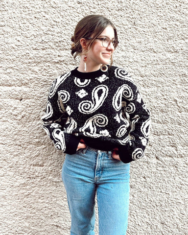 Black Paisley Pattern Sweater - Shopbluemoonbentonville