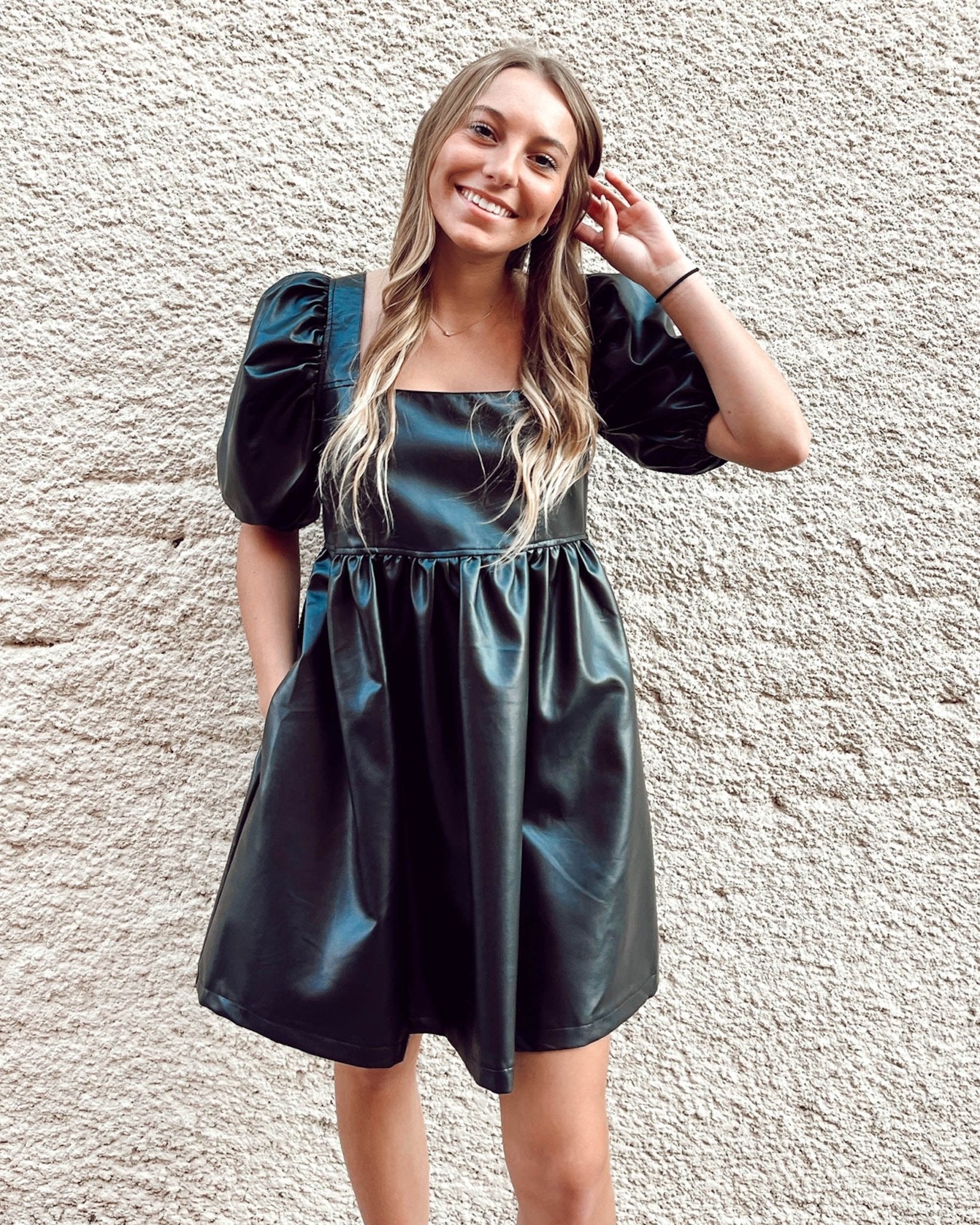 Black Pleather Babydoll Dress - Shopbluemoonbentonville